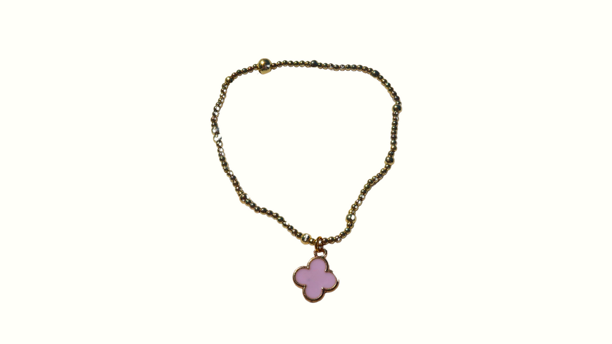Clover Charm Gold Pearl Bracelet