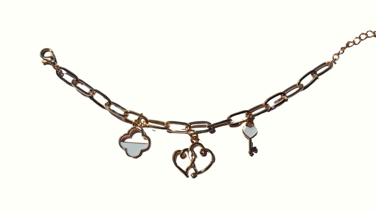 Duel Heart Gold Chain Bracelet