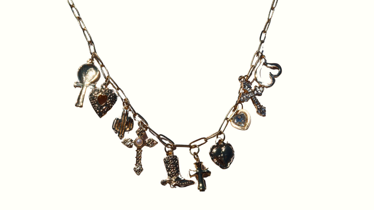 Gold Necklace 10 Charms