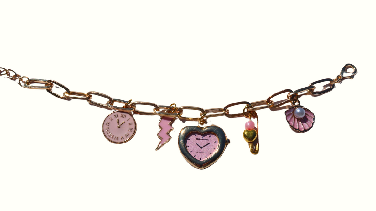 Pink Clock Gold Chain Bracelet